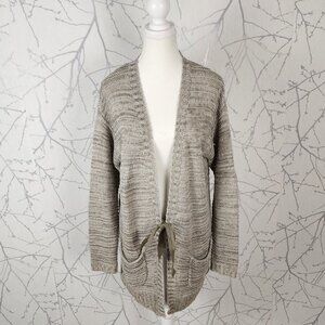 Ann Taylor Tan 100% Linen Space Dye Knit Tie Front Cardigan